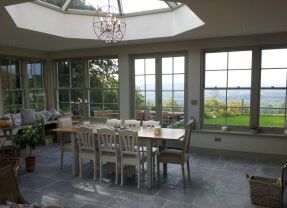 Orangery lighting with downlights and pendant